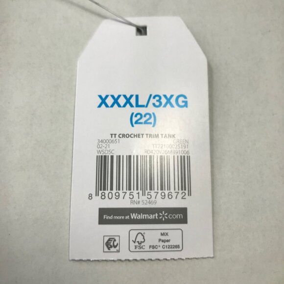 Time and Tru Women's Size 3XL 22 Crochet Trim Tank Top Green New With Tags - Picture 4 of 14